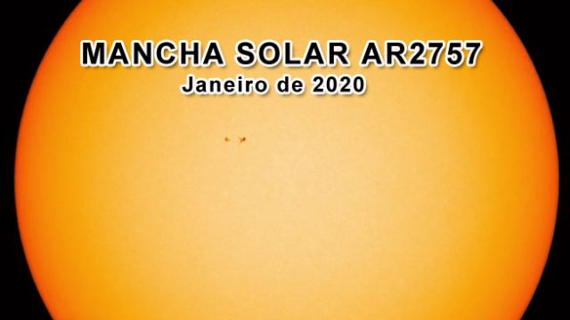 Região Ativa AR2757, a primeira mancha do Ciclo Solar 25, registrada em 25 de janeiro de 2020.