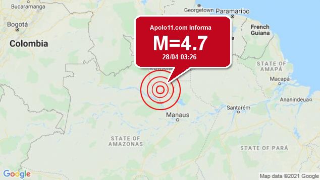 Terremoto de 4.7 pontos é registrado próximo a Barcelos, no AM
