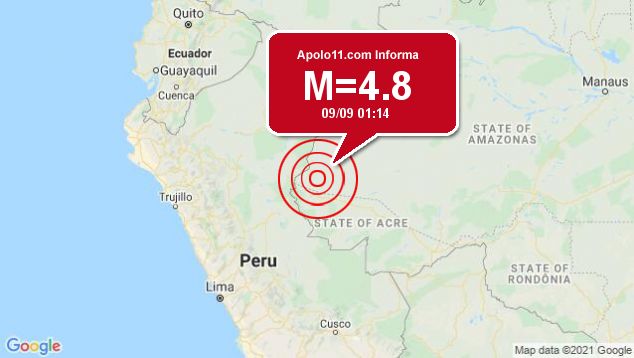 Terremoto de 4.8 pontos é registrado a 73 km de Guajará, AM