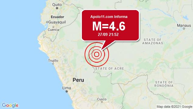Terremoto de 4.6 pontos é registrado a 79 km de Guajará, AM