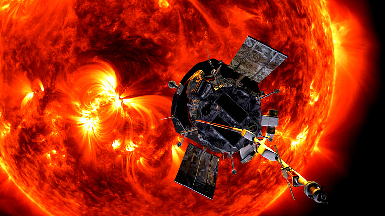 Concepção artística mostra a nave Parker Solar Probe ao redor do Sol. A nave estabeleceu o recorde de velocidade para um objeto feito pela humanidade, atingindo 532 mil km/h em abril de 2021.<BR>