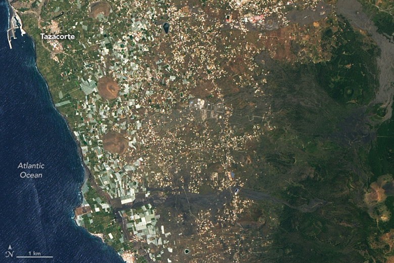 Ilha de La Palma, registrada pelo satélite LANDSAT 8 em 21 de maio de 2021, antes da erupção do vulcão Cumbre Vieja.