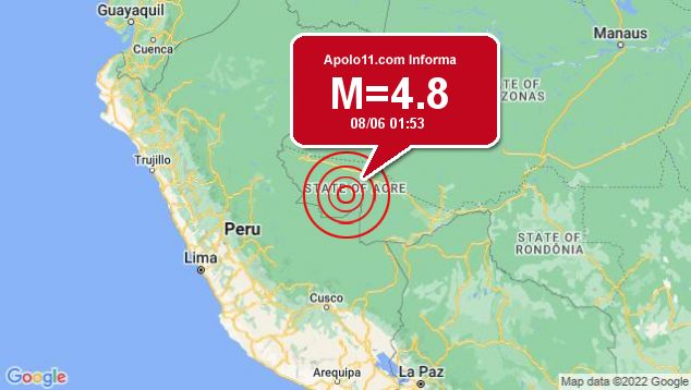 Terremoto de 4.8 pontos é registrado a 83 km de Jordão, AC