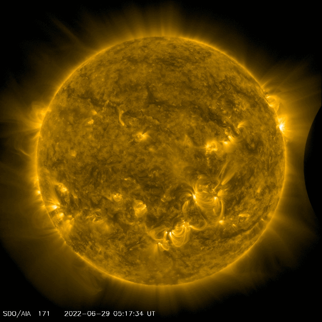 Eclipse Solar visto pelo Observatório de Dinâmica Solar, da Nasa, em 29 de junho de 2022.