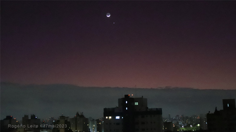 Foto da conjuno Jpiter Lua feita por Rogrio Leite a partir de Vila Mariana - So Paulo.