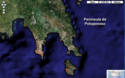 Imagem de satélite da Península de Peloponeso