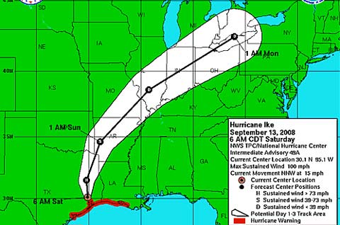Previsão de caminho furacão Ike