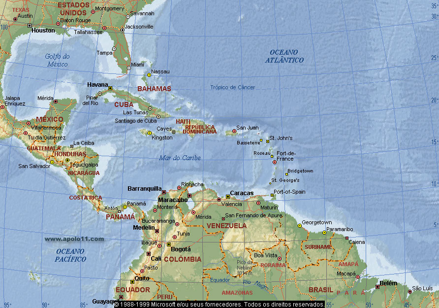 Mapa da América Central e Caribe