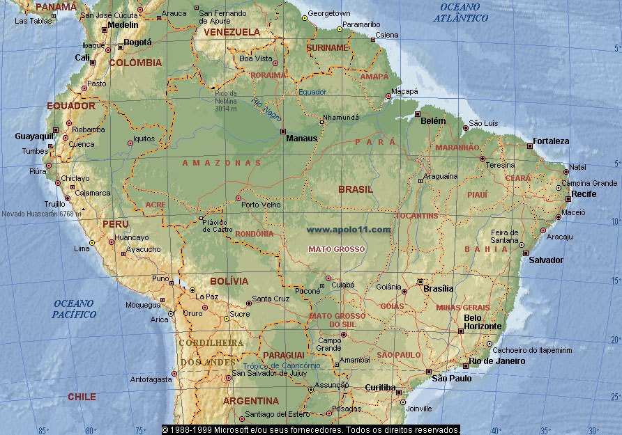 Mapa do centro-norte da América do Sul