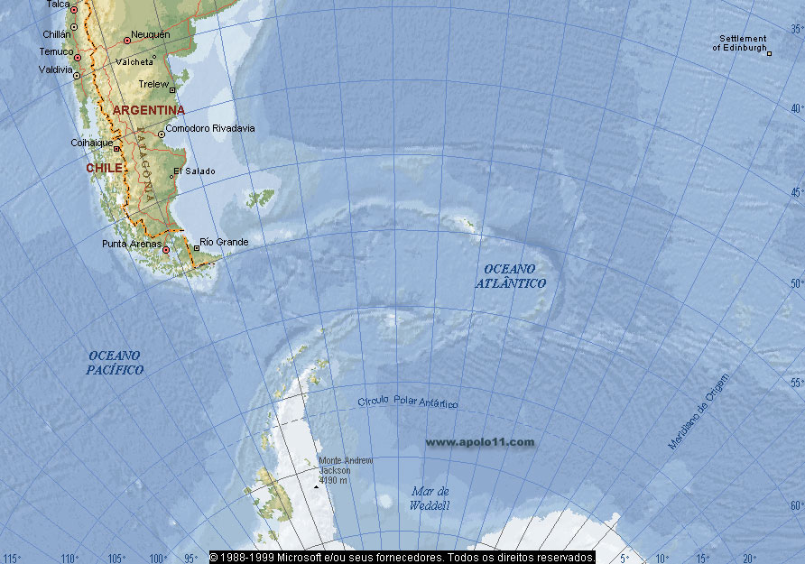 Mapa do Atlântico Sul e da Península Antártida