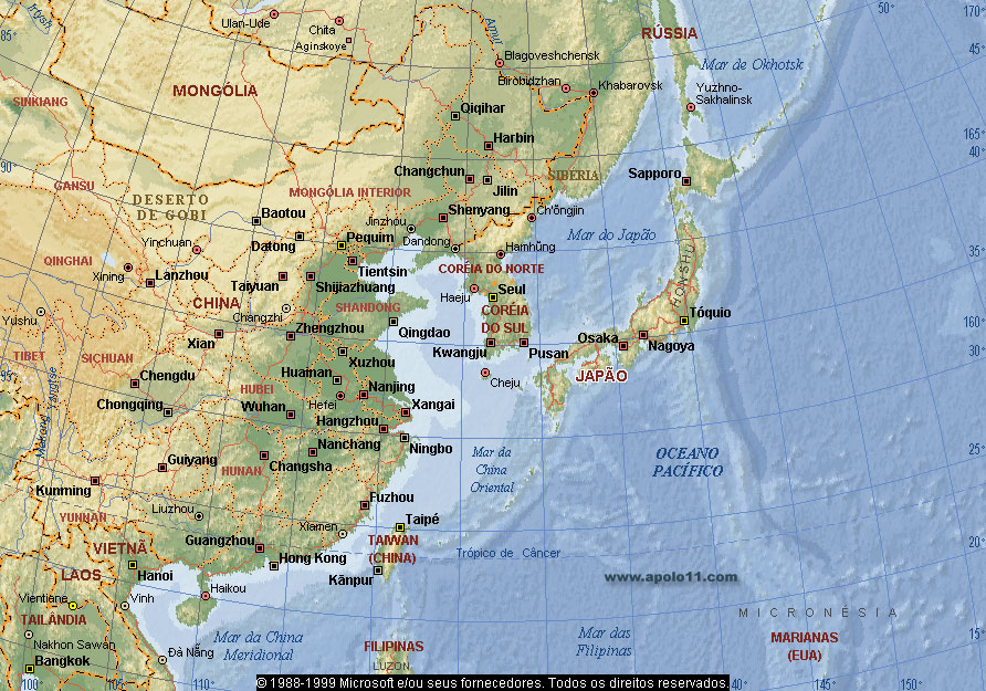 Mapa da Ásia e Japão