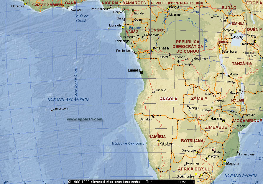 Mapa do sul da África e Atlântico