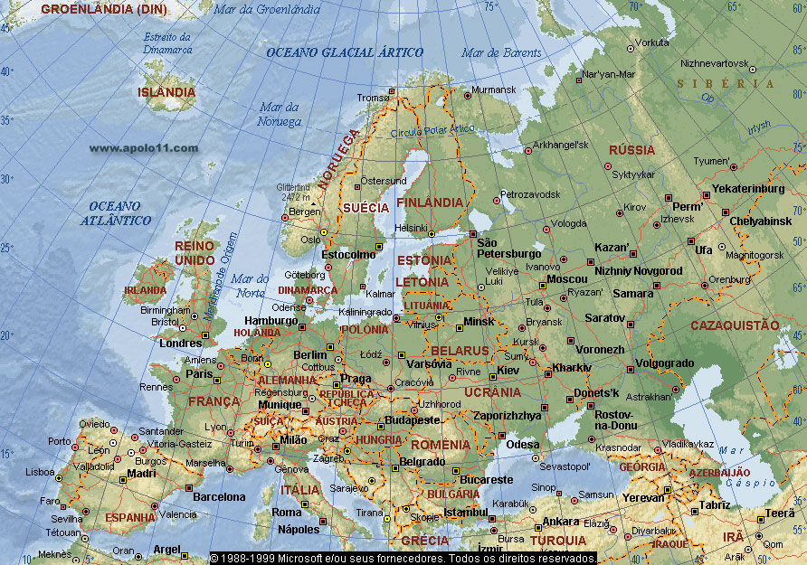 Mapa da Europa e Ártico